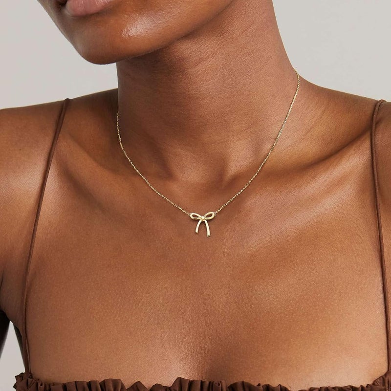 Risamil Store 14K Gold Plated Necklace for Women - Bow Necklace - Dainty Necklace Cute Small Tiny Bow Pendant Choker Chain Necklace Trendy Necklaces for Women Jewelry Gift - Image 5